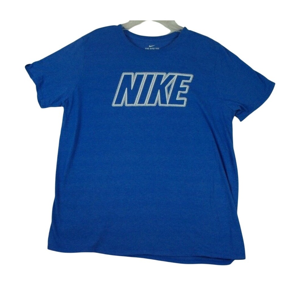 The Nike Tee Athletic Cut Men's Spell Out Logo Blue Graphic T Shirt Size XL
